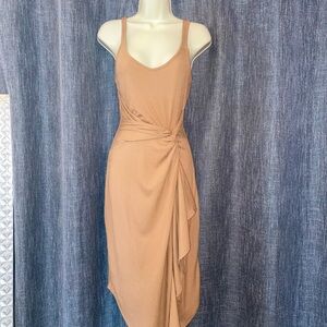 Rolla Coster Tan Ruched Asymmetrical Cocktail Dress